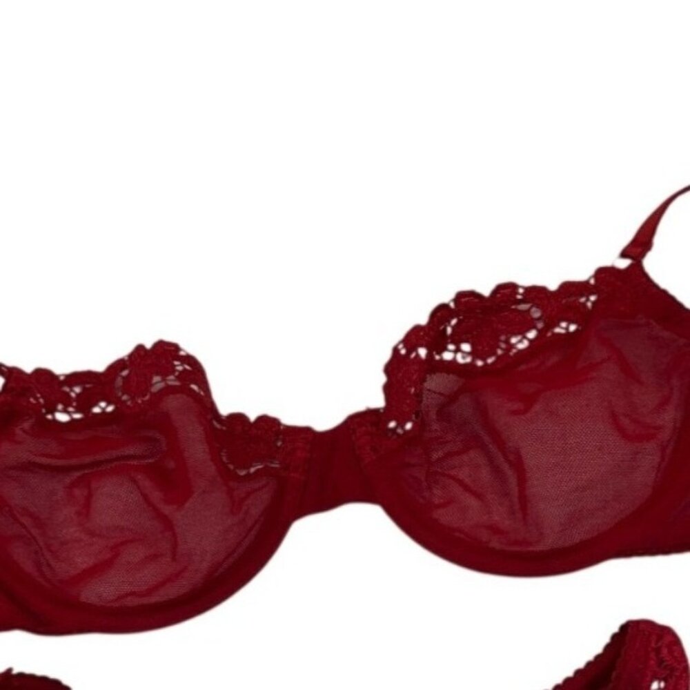 Capucine Red Lace French-Made Sheer Bra Size 34